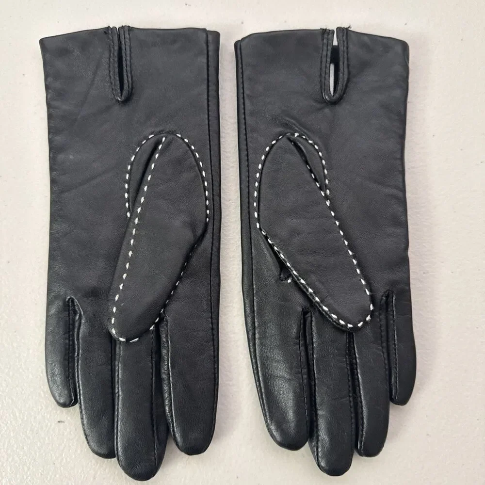 Preston And York Black Leather Gloves Women’s Size Small Contrasting Stitch